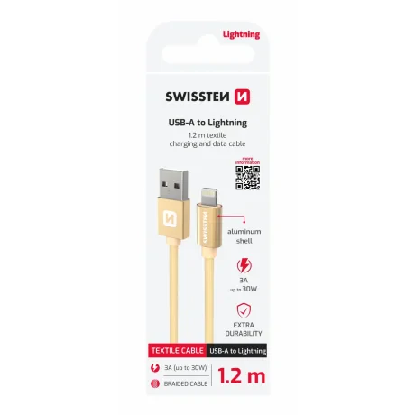 CABLU DE DATE SWISSTEN TEXTILE USB / LIGHTNING 1.2 M AUR