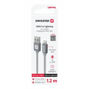 CABLU DE DATE SWISSTEN TEXTILE USB / LIGHTNING 1.2 M GRI