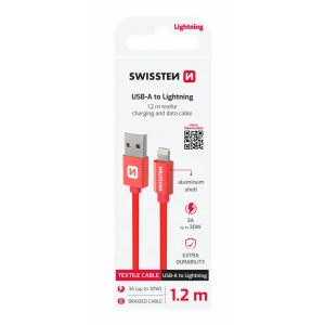CABLU DE DATE SWISSTEN TEXTILE USB / LIGHTNING 1.2 M ROȘU