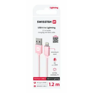 CABLU DE DATE SWISSTEN TEXTILE USB / LIGHTNING 1.2 M ROZ/AURIU