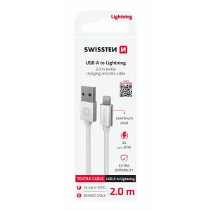 CABLU DE DATE SWISSTEN TEXTILE USB / LIGHTNING 2.0 M ARGINTIU