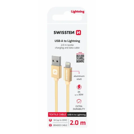 CABLU DE DATE SWISSTEN TEXTILE USB / LIGHTNING 2.0 M AUR
