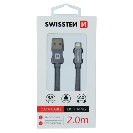 CABLU DE DATE SWISSTEN TEXTILE USB / LIGHTNING 2.0 M GRI