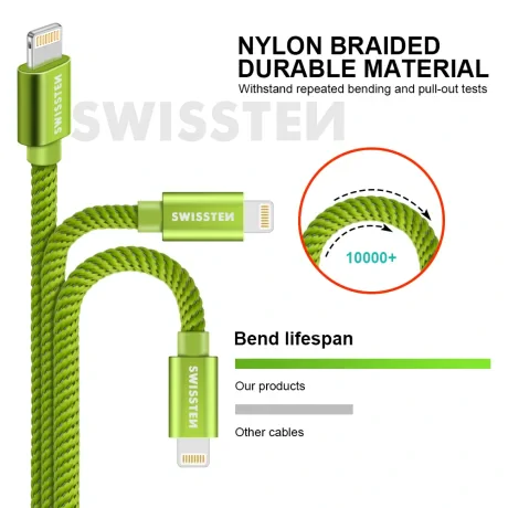 CABLU DE DATE SWISSTEN TEXTILE USB / LIGHTNING 2.0 M VERDE