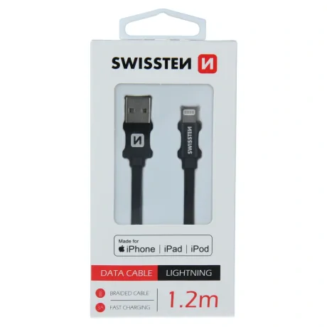 CABLU DE DATE SWISSTEN TEXTILE USB / LIGHTNING MFi 1.2 M NEGRU