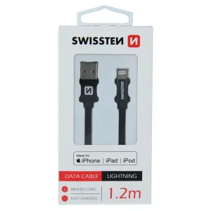 CABLU DE DATE SWISSTEN TEXTILE USB / LIGHTNING MFi 1.2 M NEGRU