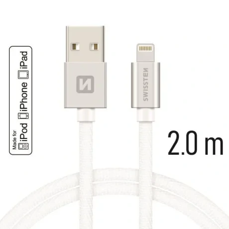 CABLU DE DATE SWISSTEN TEXTILE USB / LIGHTNING MFi 2.0 M ARGINTIU