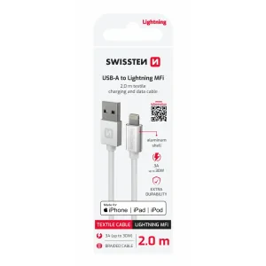 CABLU DE DATE SWISSTEN TEXTILE USB / LIGHTNING MFi 2.0 M ARGINTIU