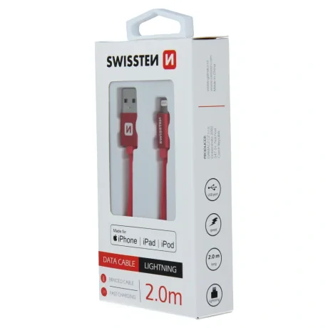 CABLU DE DATE SWISSTEN TEXTILE USB / LIGHTNING MFi 2.0 M ROȘU