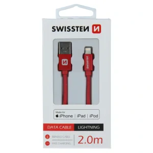 CABLU DE DATE SWISSTEN TEXTILE USB / LIGHTNING MFi 2.0 M ROȘU