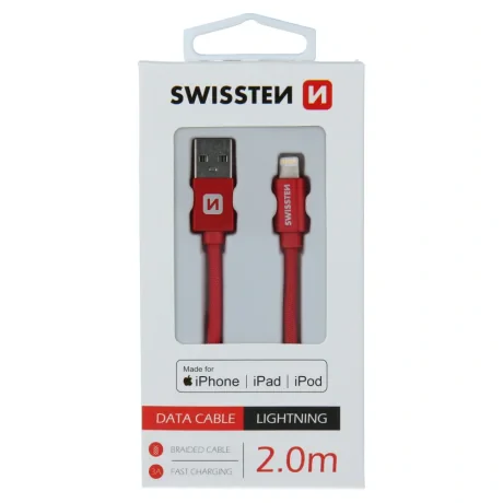 CABLU DE DATE SWISSTEN TEXTILE USB / LIGHTNING MFi 2.0 M ROȘU