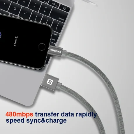 CABLU DE DATE SWISSTEN TEXTILE USB / LIGHTNING MFi 2.0 M ROȘU