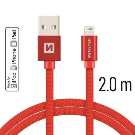 CABLU DE DATE SWISSTEN TEXTILE USB / LIGHTNING MFi 2.0 M ROȘU