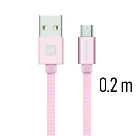 CABLU DE DATE SWISSTEN TEXTILE USB / MICRO USB 0.2 M ROZ/AURIU