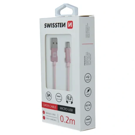 CABLU DE DATE SWISSTEN TEXTILE USB / MICRO USB 0.2 M ROZ/AURIU