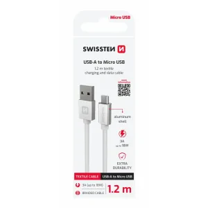 CABLU DE DATE SWISSTEN TEXTILE USB / MICRO USB 1.2 M ARGINTIU