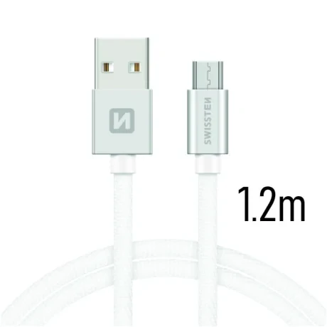 CABLU DE DATE SWISSTEN TEXTILE USB / MICRO USB 1.2 M ARGINTIU