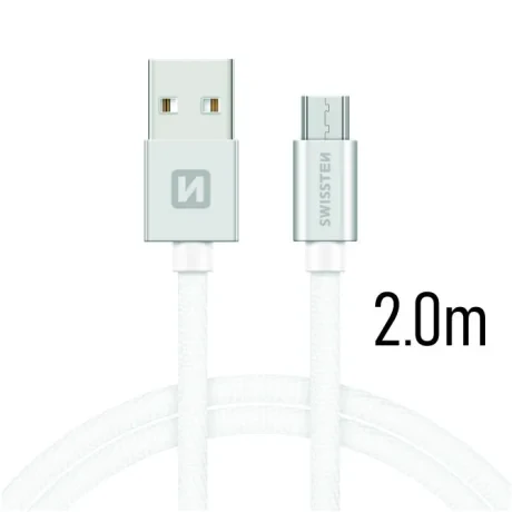 CABLU DE DATE SWISSTEN TEXTILE USB / MICRO USB 2.0 M ARGINTIU