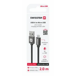 CABLU DE DATE SWISSTEN TEXTILE USB / MICRO USB 2.0 M NEGRU