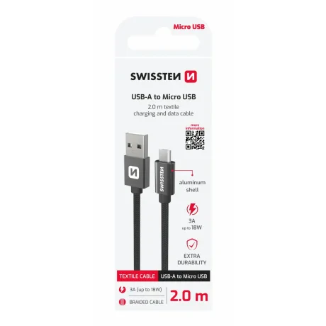 CABLU DE DATE SWISSTEN TEXTILE USB / MICRO USB 2.0 M NEGRU