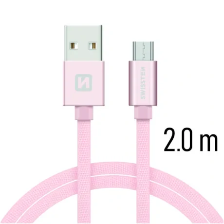 CABLU DE DATE SWISSTEN TEXTILE USB / MICRO USB 2.0 M ROZ/AURIU