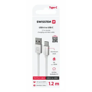 CABLU DE DATE SWISSTEN TEXTILE USB / USB-C 1.2 M ARGINTIU