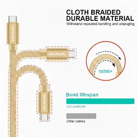 CABLU DE DATE SWISSTEN TEXTILE USB / USB-C 1.2 M AUR