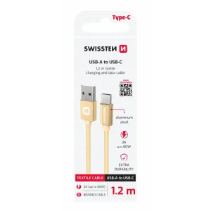 CABLU DE DATE SWISSTEN TEXTILE USB / USB-C 1.2 M AUR