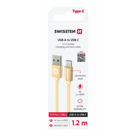 CABLU DE DATE SWISSTEN TEXTILE USB / USB-C 1.2 M AUR