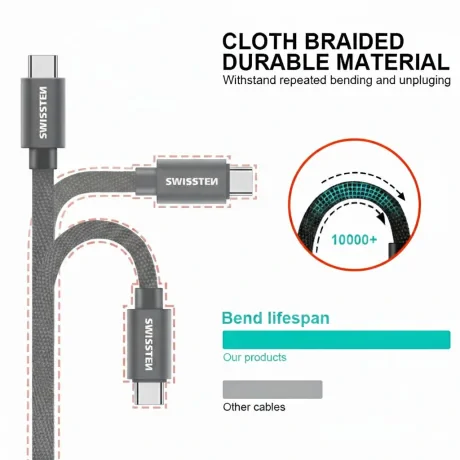 CABLU DE DATE SWISSTEN TEXTILE USB / USB-C 1.2 M GRI