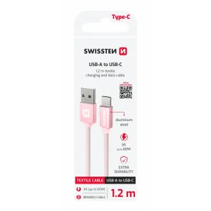 CABLU DE DATE SWISSTEN TEXTILE USB / USB-C 1.2 M ROZ/AURIU