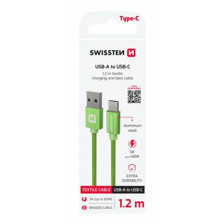 CABLU DE DATE SWISSTEN TEXTILE USB / USB-C 1.2 M VERDE