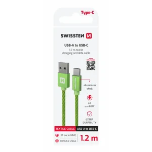 CABLU DE DATE SWISSTEN TEXTILE USB / USB-C 1.2 M VERDE