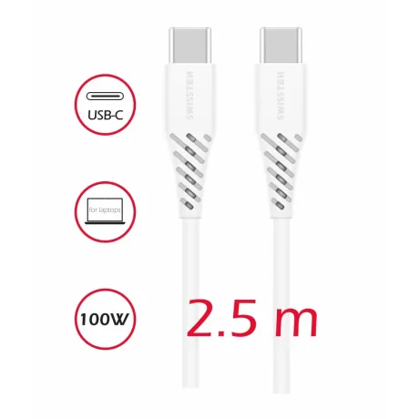 CABLU DE DATE SWISSTEN TPE USB-C/USB-C ALIMENTARE 5A (100W) 2.5 M ALB