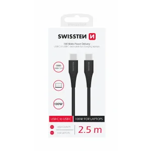 CABLU DE DATE SWISSTEN TPE USB-C/USB-C ALIMENTARE 5A (100W) 2.5 M NEGRU
