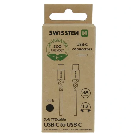 CABLU DE DATE SWISSTEN USB-C/USB-C NEGRU 1.2M (PACHET ECO)