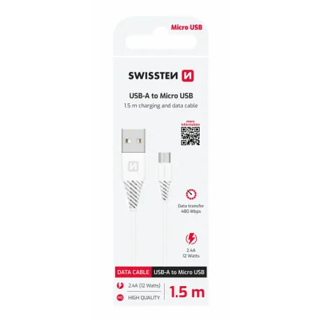 CABLU DE DATE SWISSTEN USB / MICRO USB 1.5 M ALB (6.5mm)