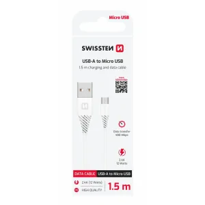 CABLU DE DATE SWISSTEN USB / MICRO USB 1.5 M ALB (6.5mm)
