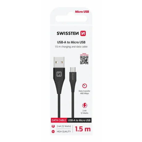 CABLU DE DATE SWISSTEN USB / MICRO USB 1.5 M NEGRU (6.5mm)