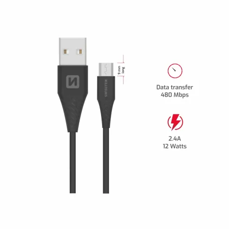 CABLU DE DATE SWISSTEN USB / MICRO USB 1.5 M NEGRU (9mm)