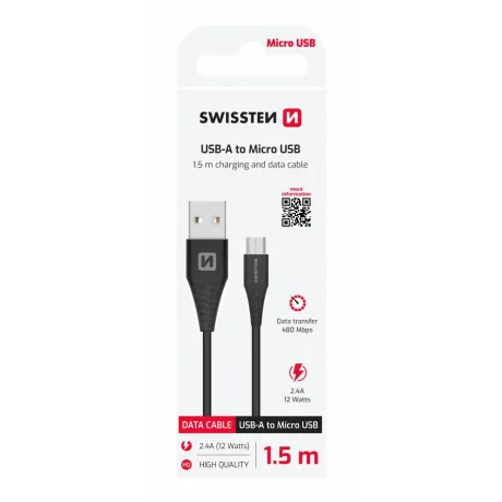CABLU DE DATE SWISSTEN USB / MICRO USB 1.5 M NEGRU (9mm)