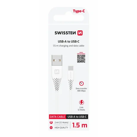 CABLU DE DATE SWISSTEN USB / USB-C ALB 1.5 M (7mm)