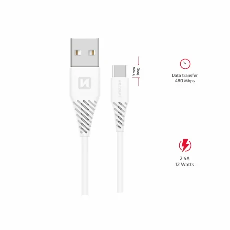 CABLU DE DATE SWISSTEN USB / USB-C ALB 1.5 M (9mm)