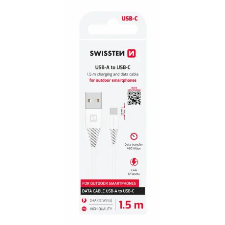 CABLU DE DATE SWISSTEN USB / USB-C ALB 1.5 M (9mm)