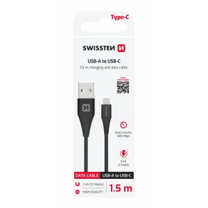 CABLU DE DATE SWISSTEN USB / USB-C NEGRU 1.5M (7mm)