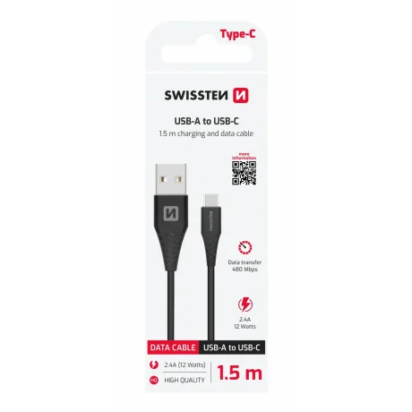 CABLU DE DATE SWISSTEN USB / USB-C NEGRU 1.5M (7mm)