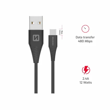CABLU DE DATE SWISSTEN USB / USB-C NEGRU 1.5M (9mm)