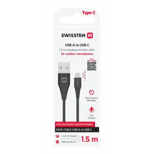 CABLU DE DATE SWISSTEN USB / USB-C NEGRU 1.5M (9mm)