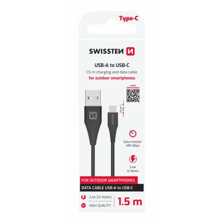 CABLU DE DATE SWISSTEN USB / USB-C NEGRU 1.5M (9mm)