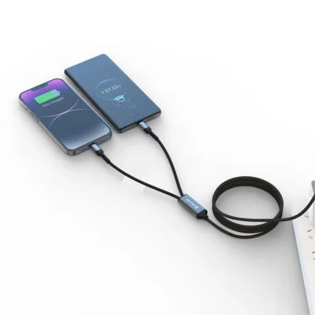 Cablu de încărcare SWISSTEN 2 în 1 100W USB-C / 2x USB-C 1,5 M Negru